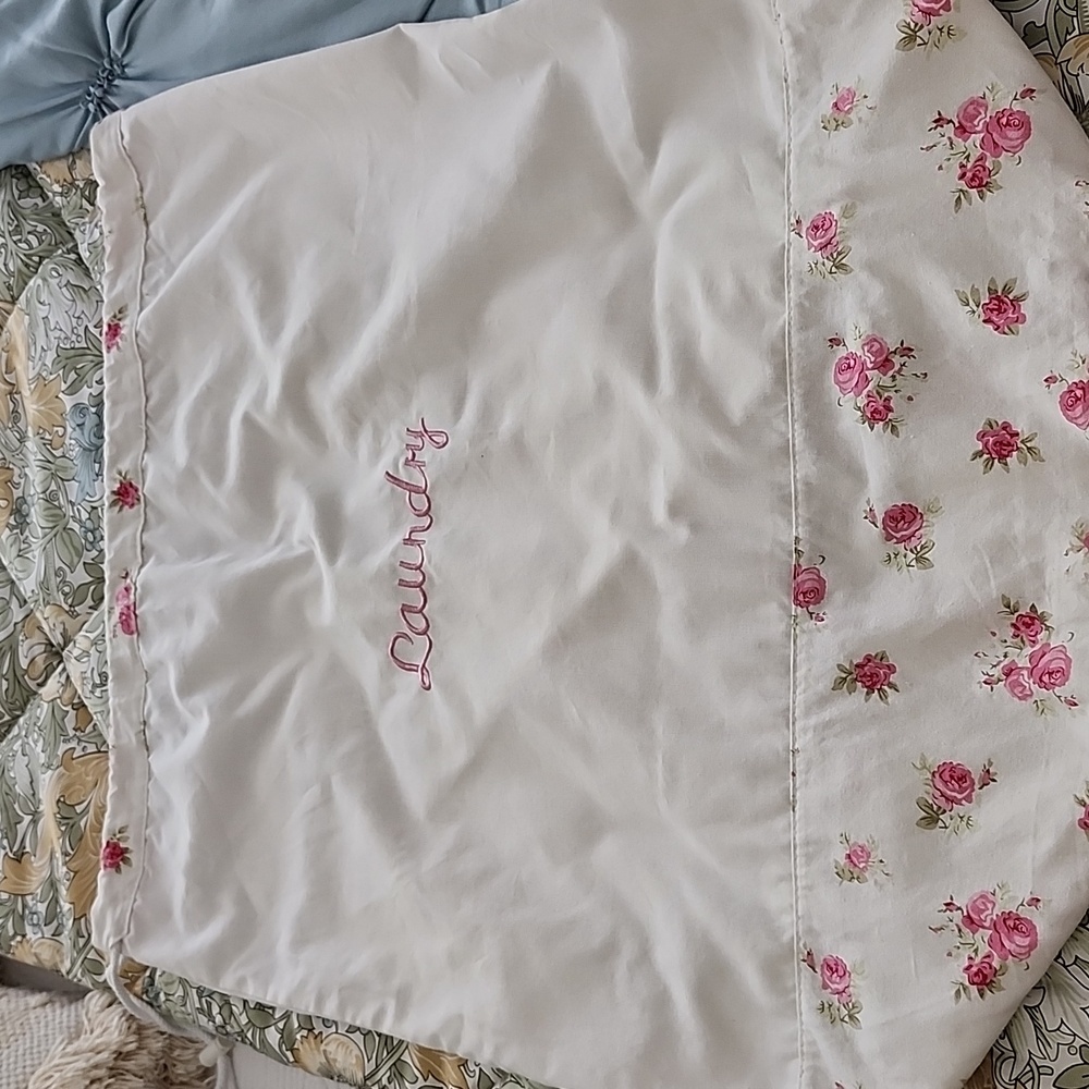 Floral White Laundry Bag